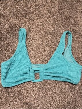 Aerie Aqua blue sparkly Textured Bikini Top with Center Ring size large
